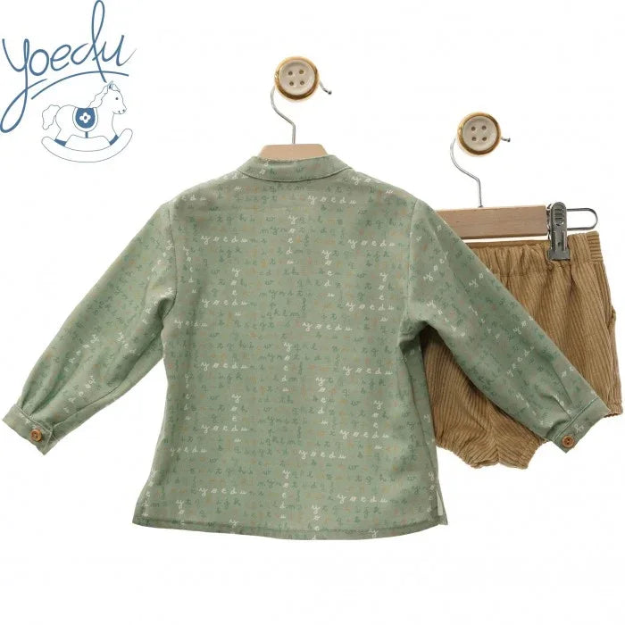 Conjunto camisa verde empolvado y short tostado "Pinocho" - PARDALETS