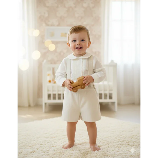 Conjunto camisa y short con tirantes terciopelo beig - PARDALETS