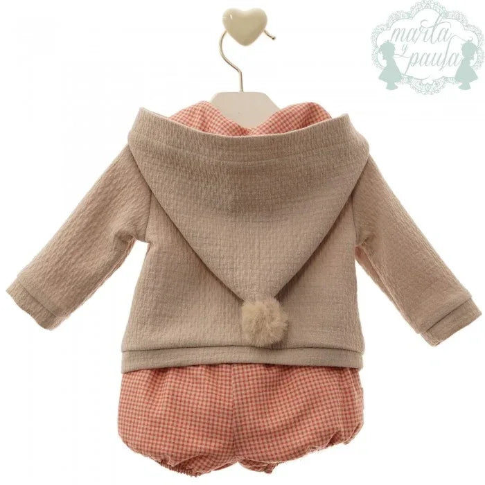 Conjunto sudadera arena y bombacho vichy "Andrea" - PARDALETS