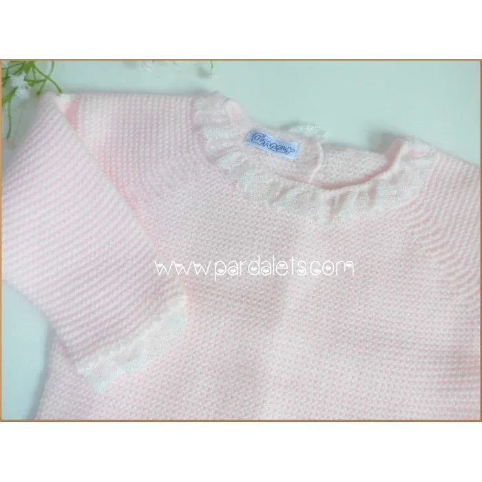 Jersey lana rosa con puntilla blanca - PARDALETS