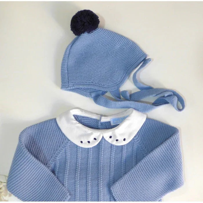 Jubon y polaina azul empolvado con gorrito - PARDALETS