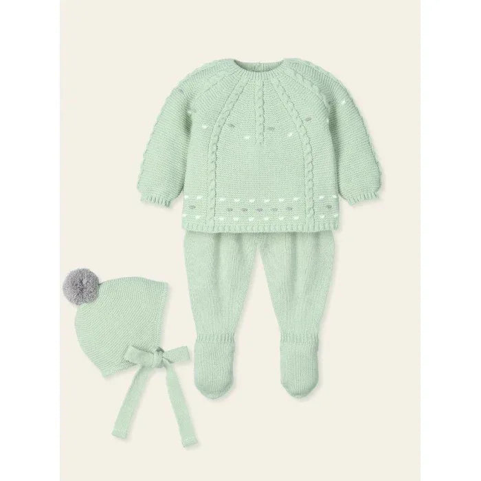 Jubon y polaina verde mint con gorrito - PARDALETS