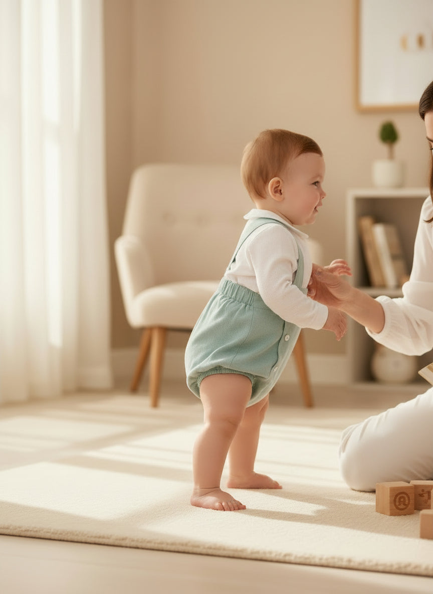 Peto verde con camisa lino manga larga