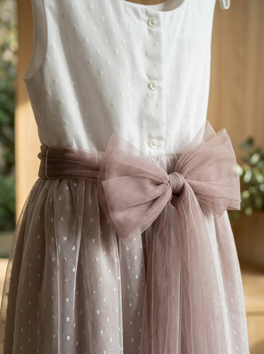 Vestido tul rosa empolvado sin mangas