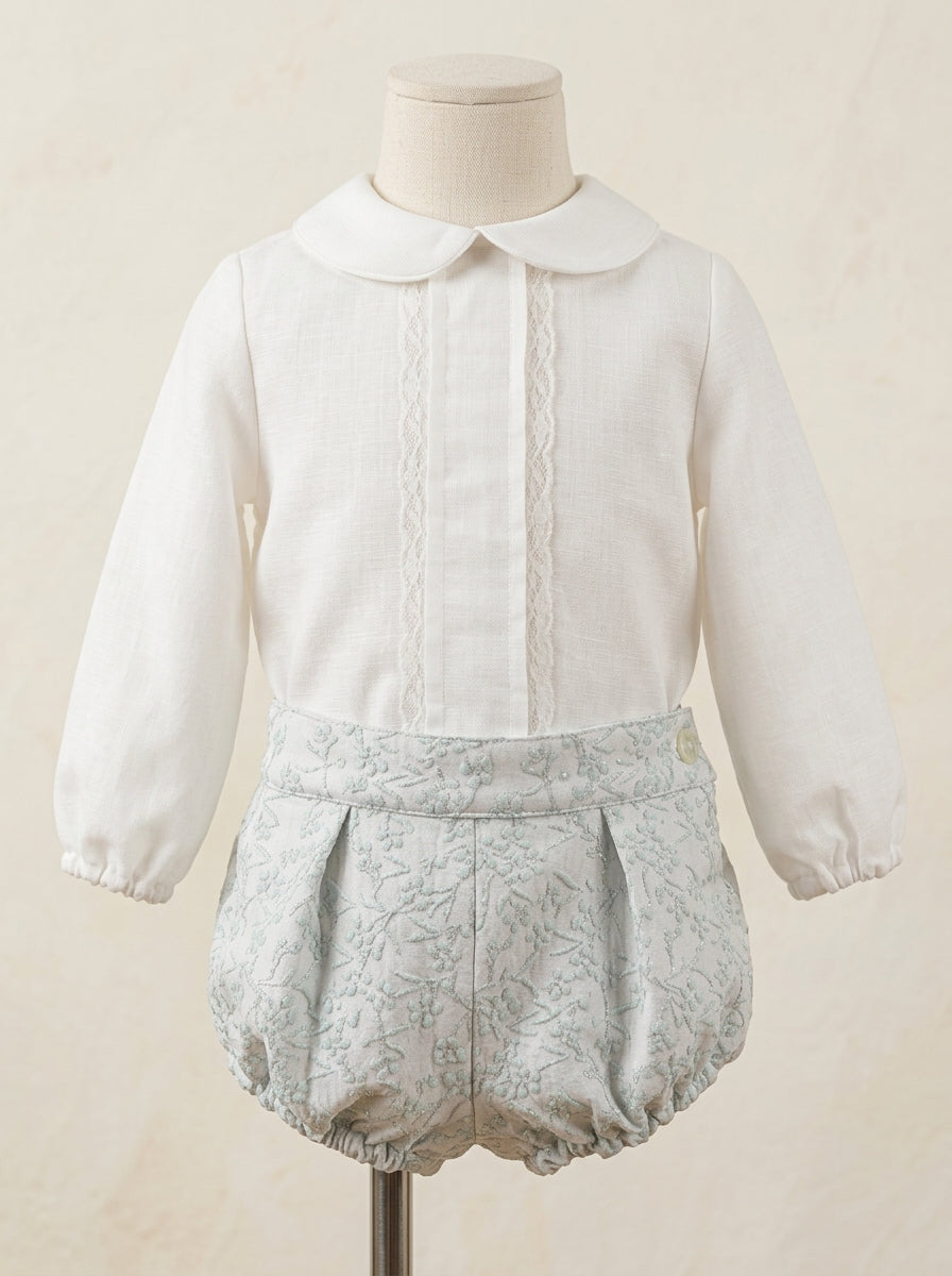 Conjunto camisa y bombacho brocado verde