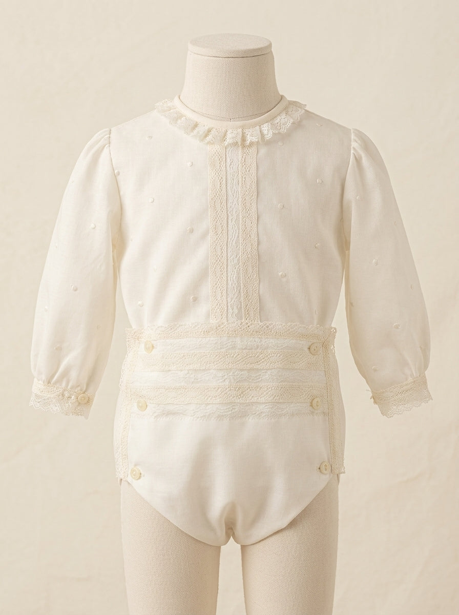 Conjunto camisa bordada y culote batista beig