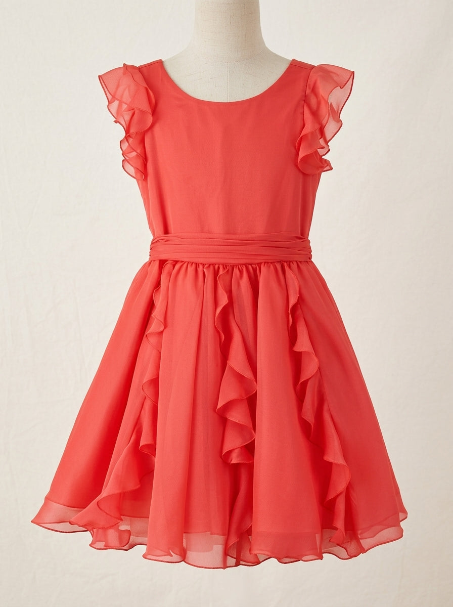 Vestido gasa coral con volantes