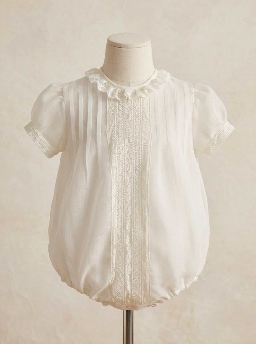 Pelele organza beig con puntilla