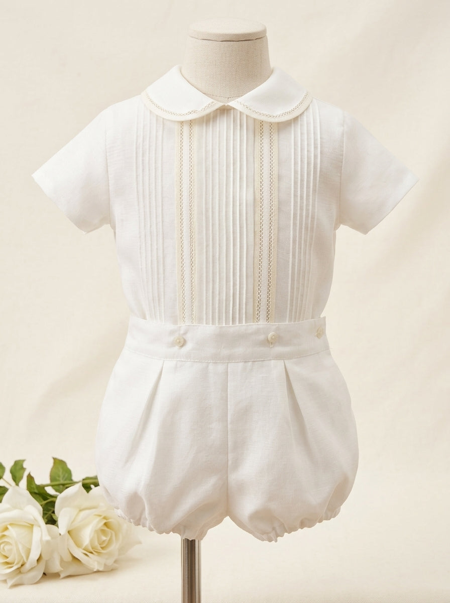 Conjunto camisa organza beig de manga corta