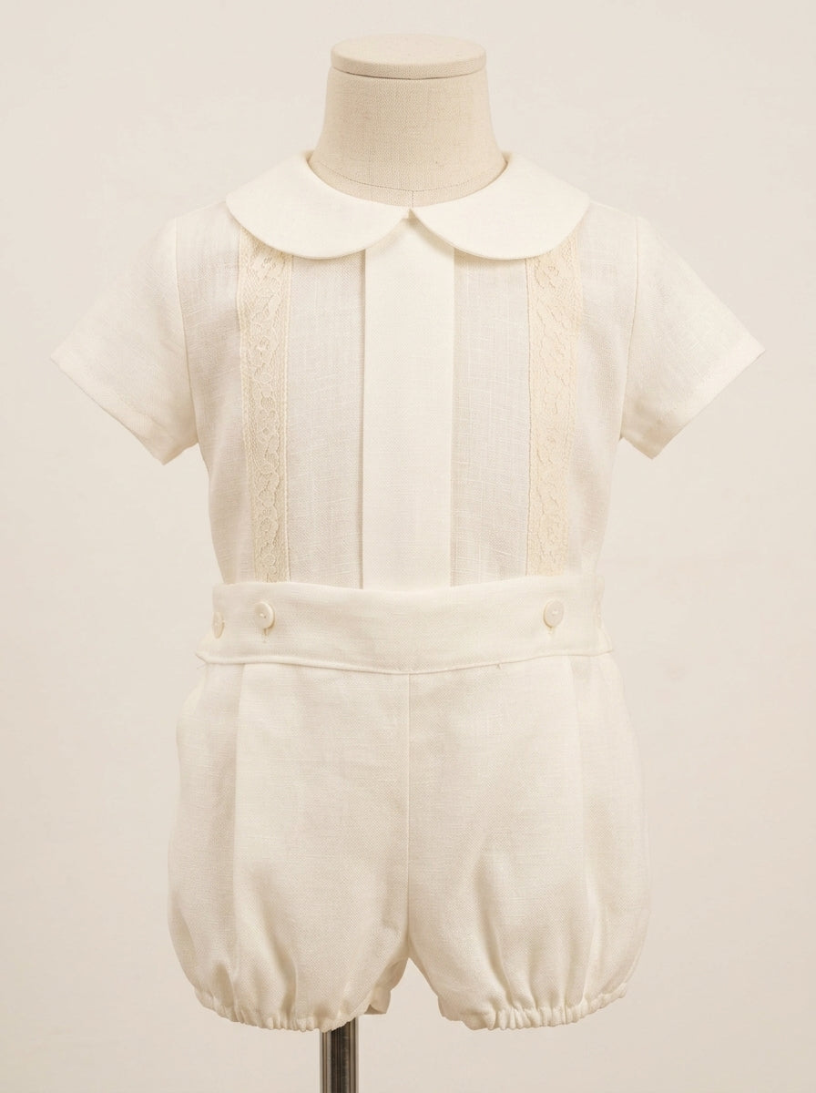 Conjunto camisa manga corta y bombacho lino con puntillas