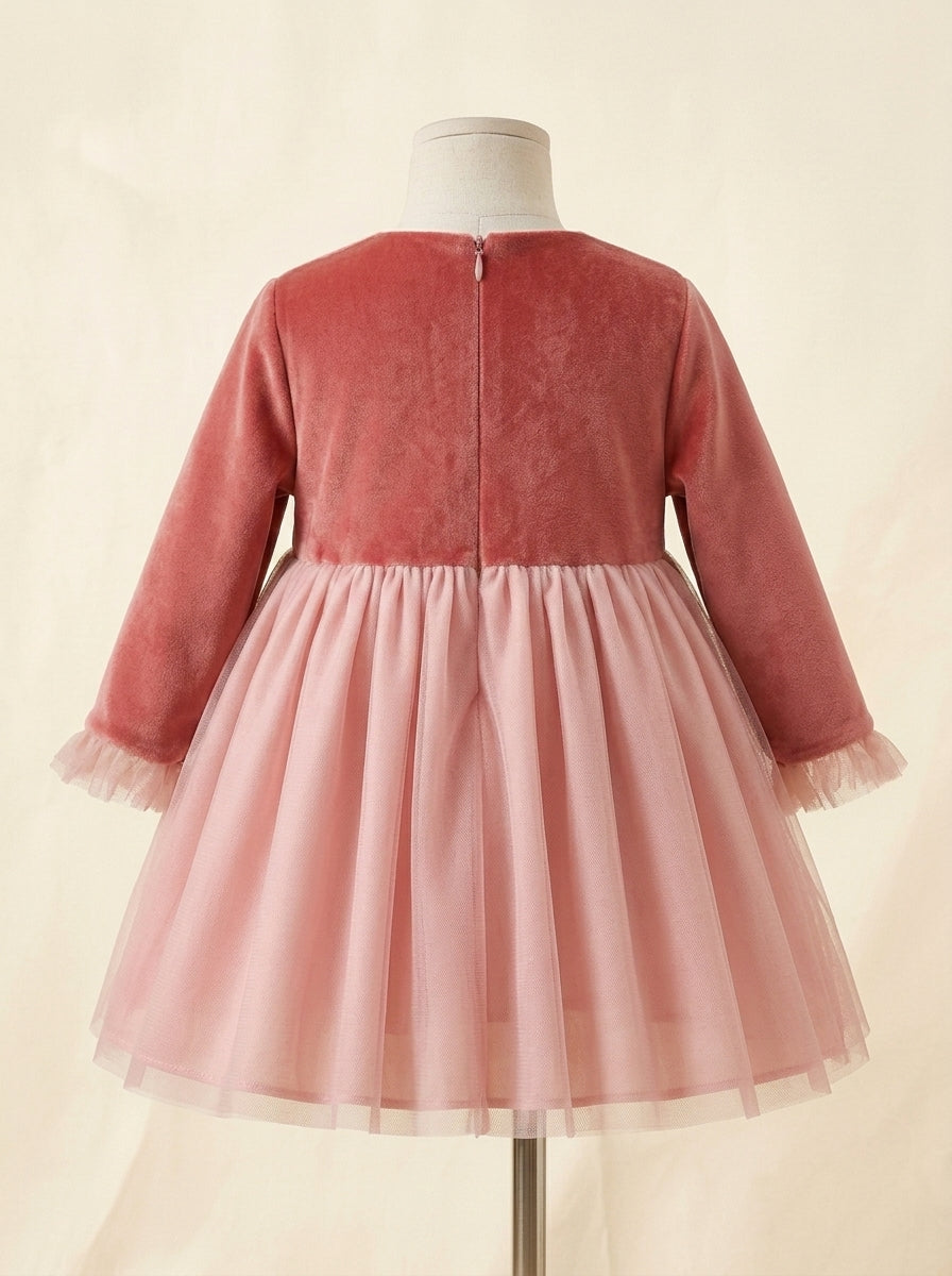 Vestido terciopelo teja con falda de tul "Vickie"