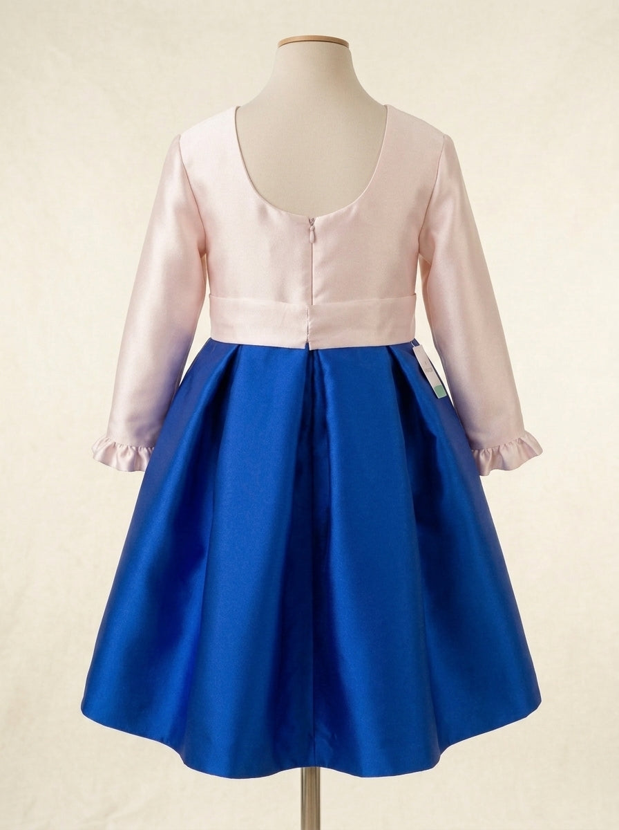 Vestido mikado rosa y azulon con lazo