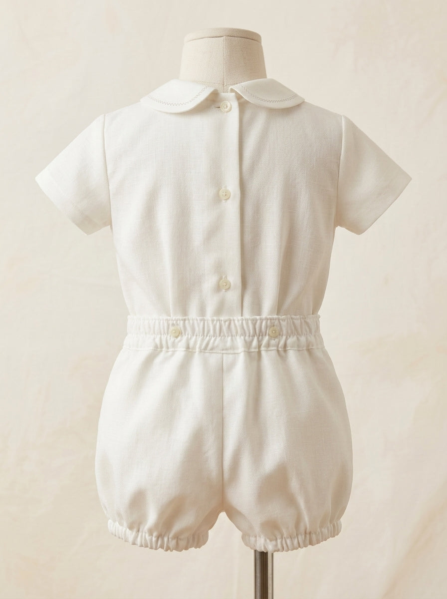 Conjunto camisa organza beig con lorzitas y vainicas y bombacho