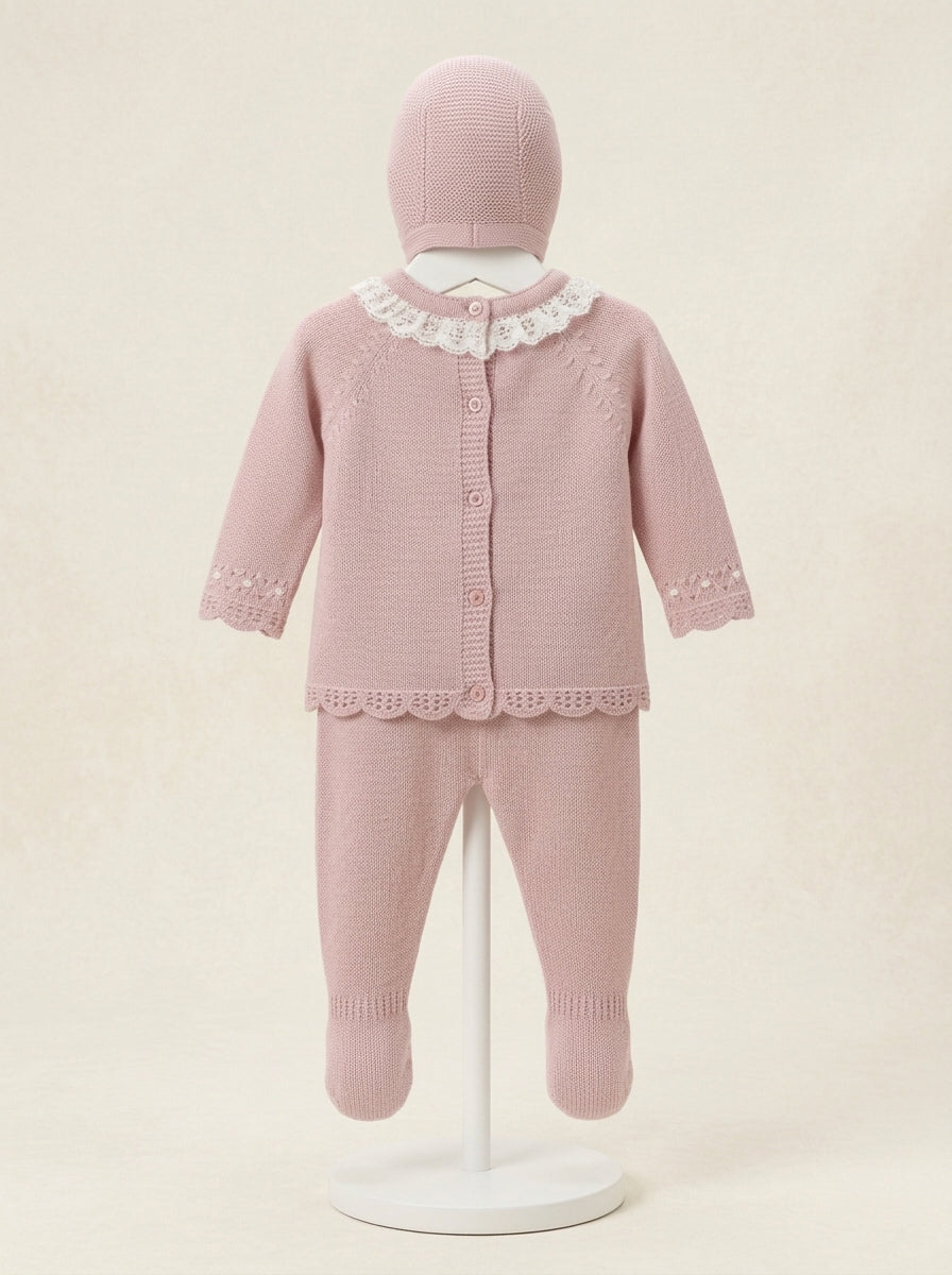 Jubon y polaina rosa maquillaje con puntilla y capota