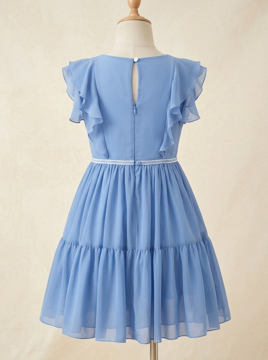 Vestido gasa azul con volantes