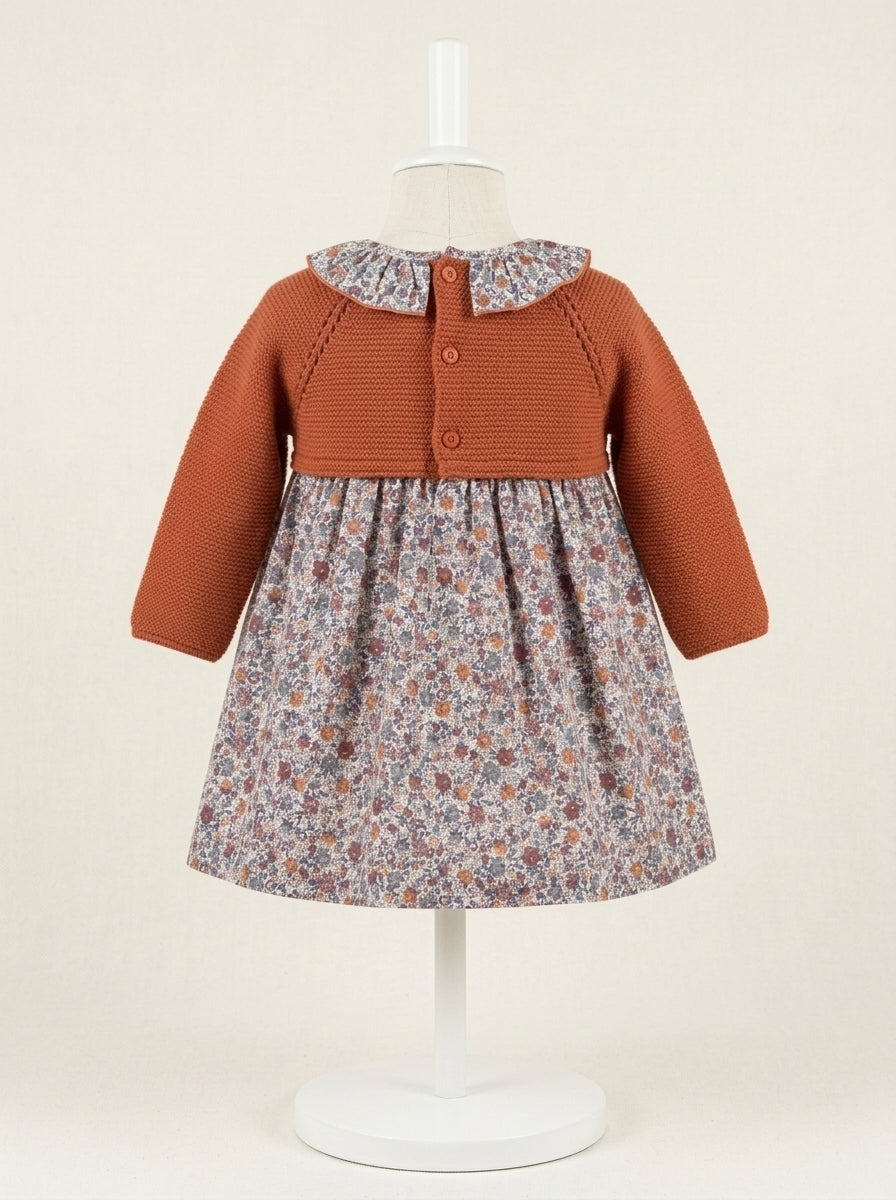 Vestido lana teja flores "Brandy"
