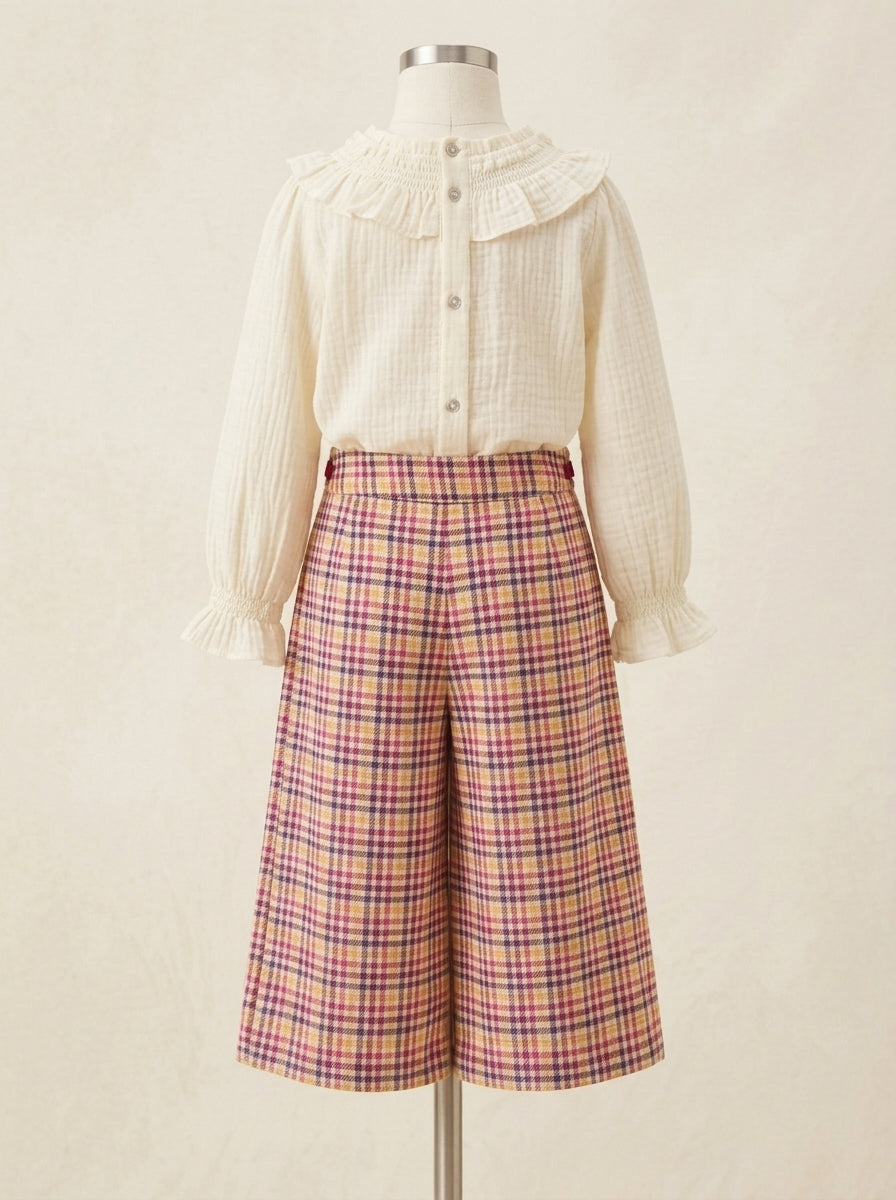 Pantalón culotte cuadros mostaza