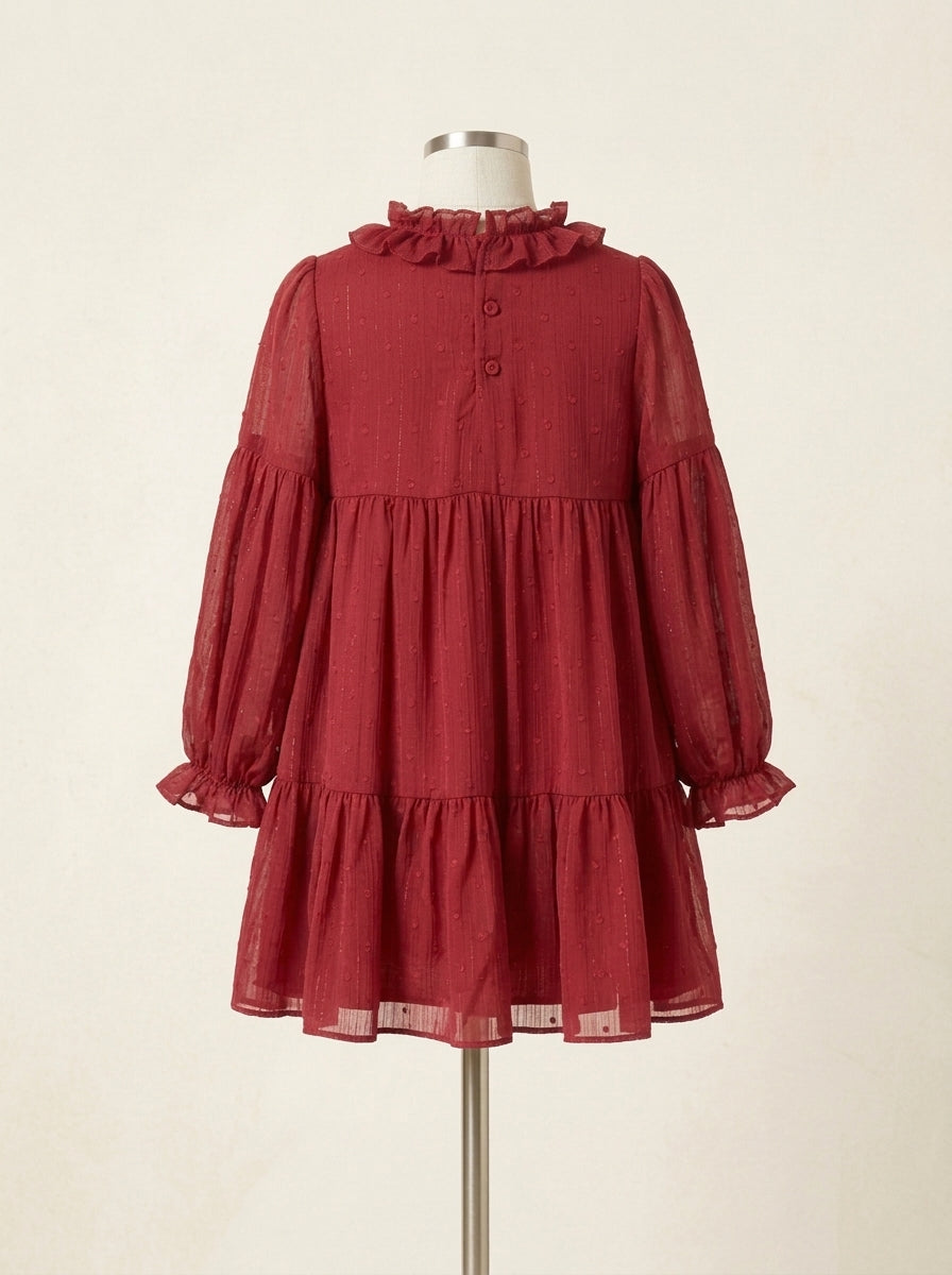 Vestido gasa plumeti granate