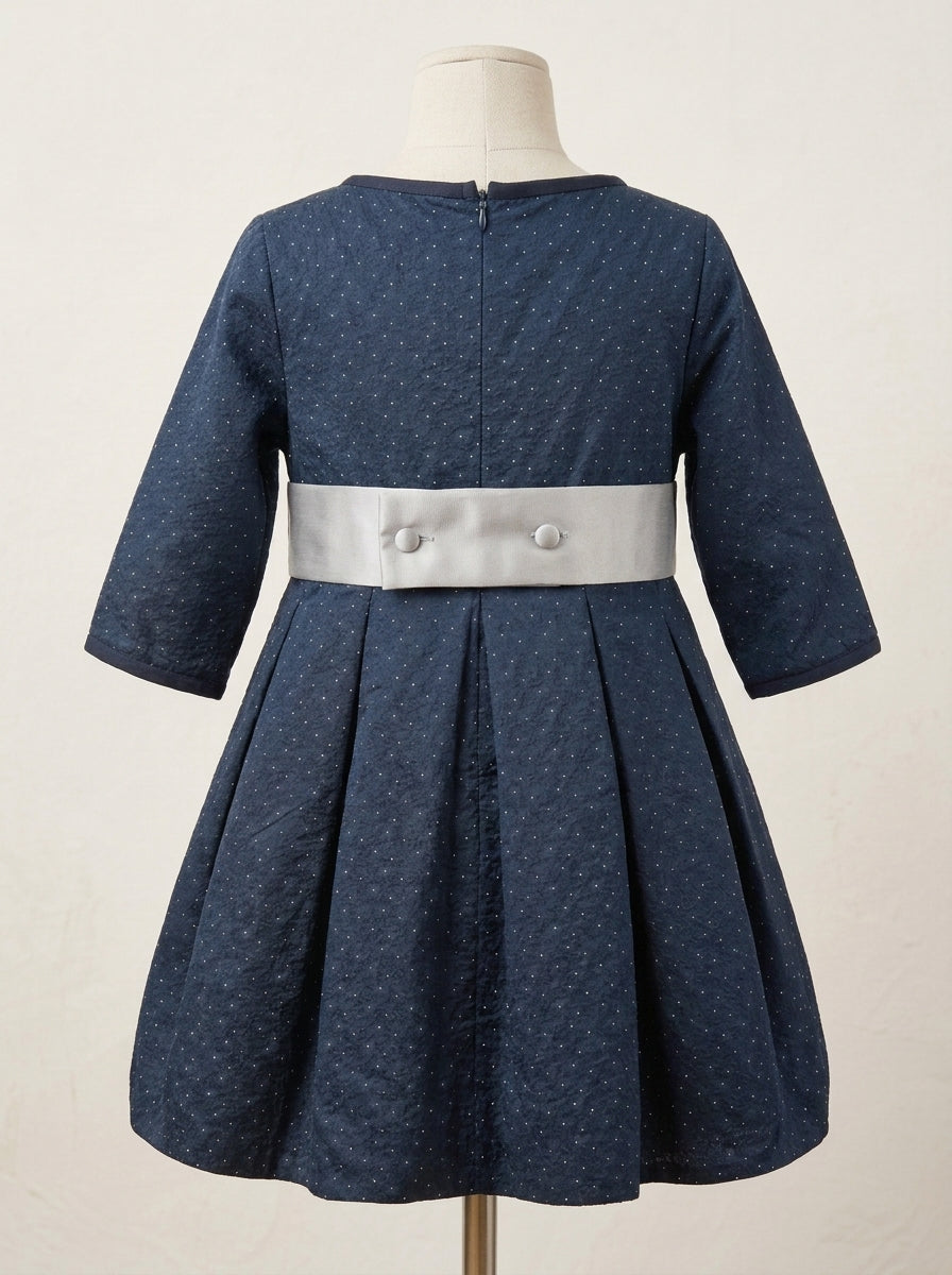 Vestido jacquard marino topitos gris