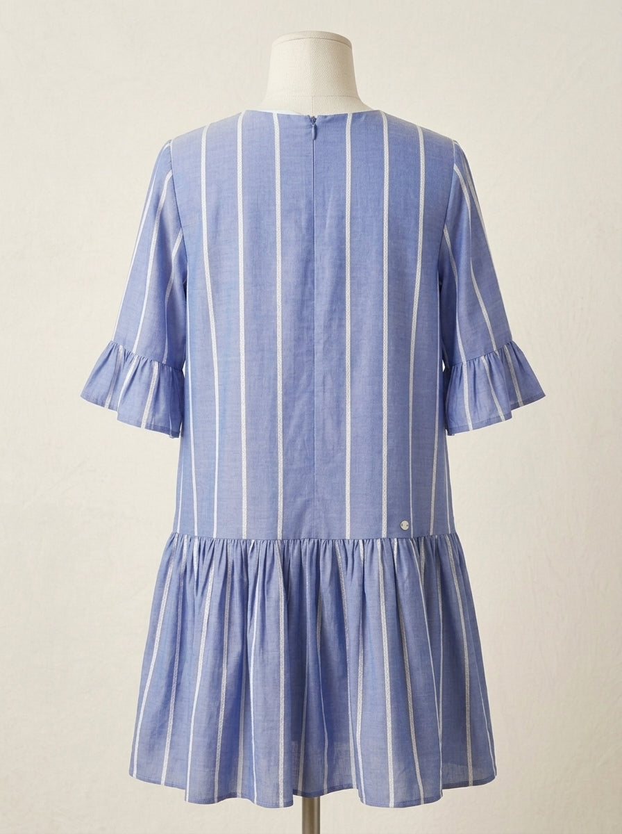 Vestido azul nautico con rayita blanca