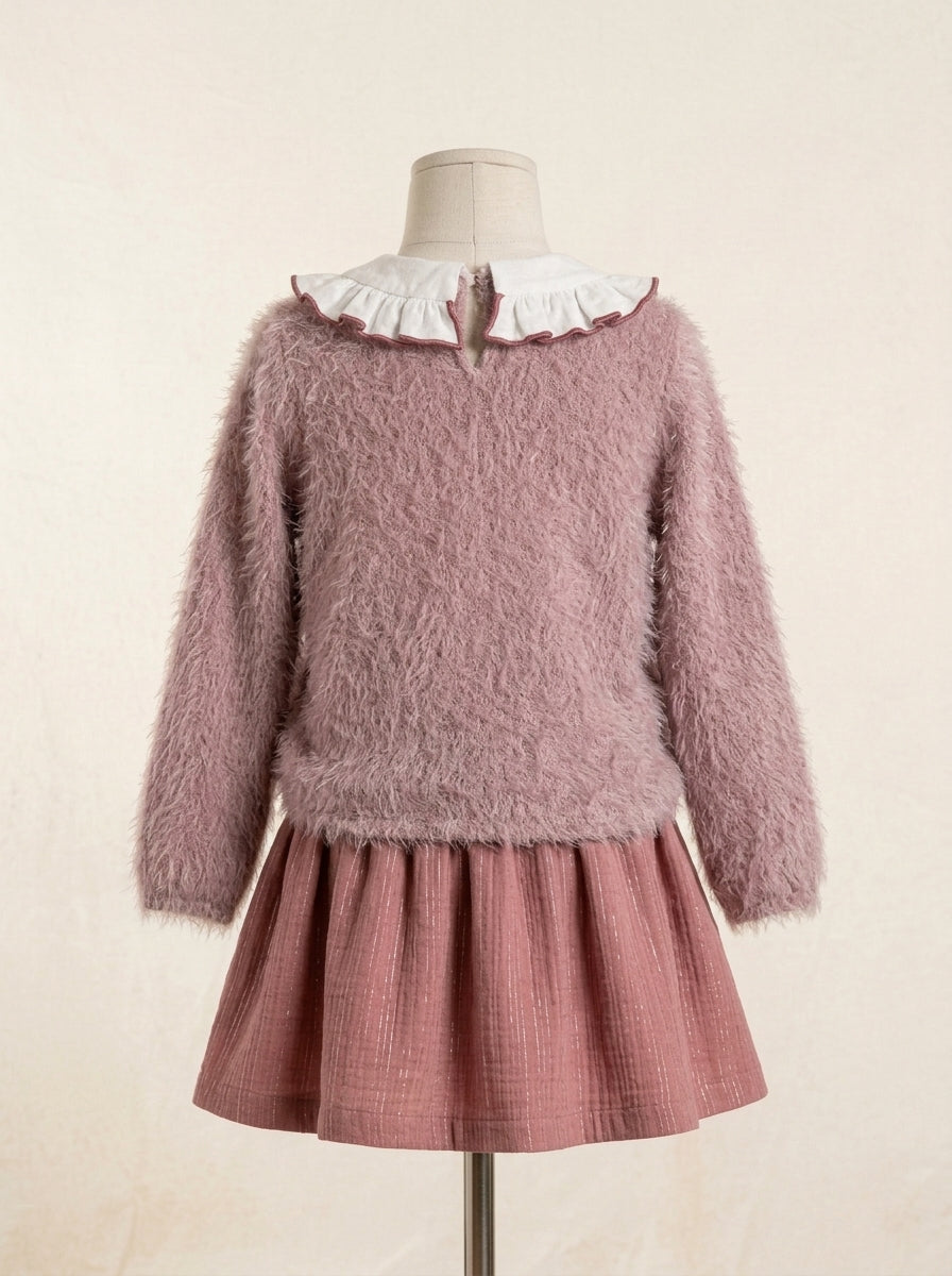 Conjunto jersey pelo rosa y falda "Alegria"
