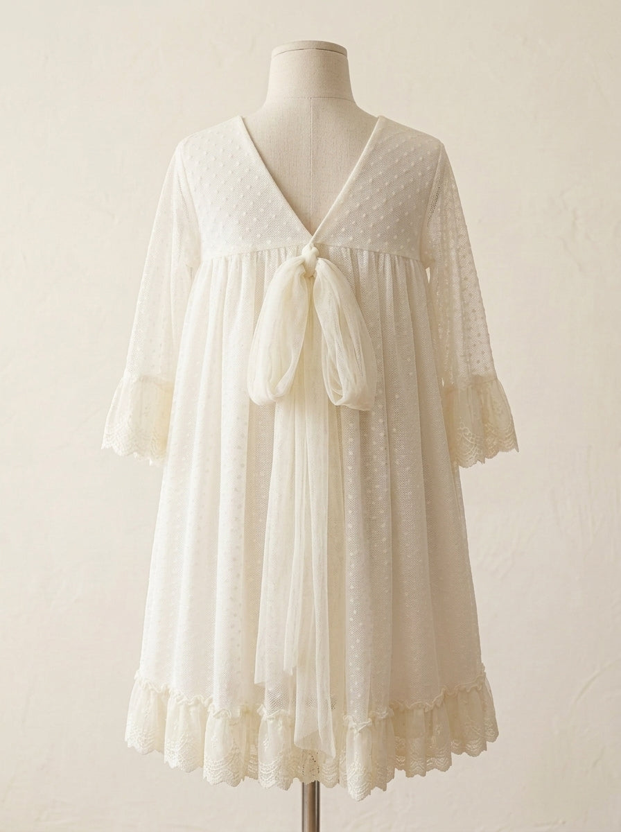 Vestido de tul blanco manga francesa