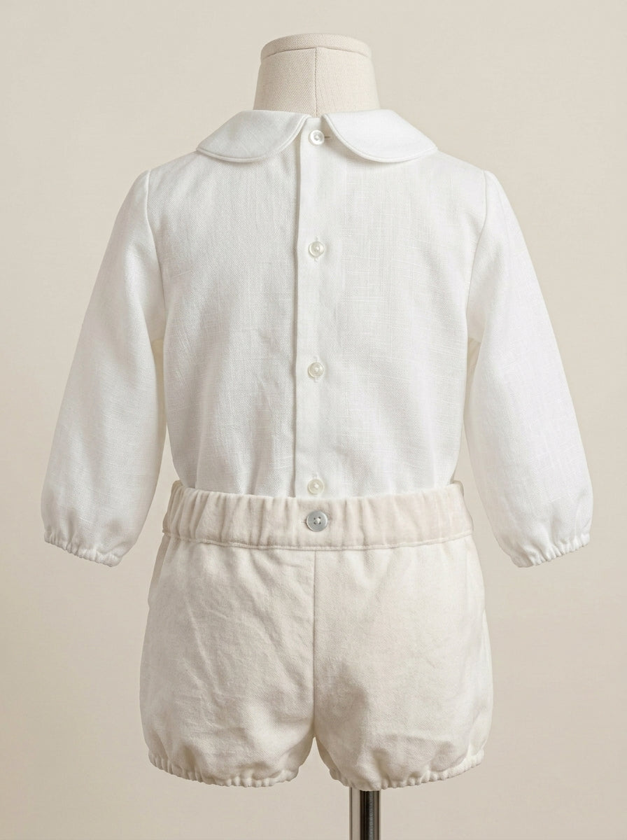 Conjunto camisa y bombacho terciopelo beig