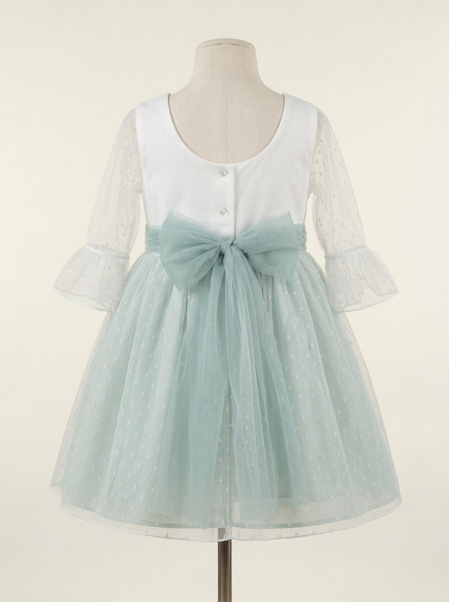 Vestido tul de plumeti blanco y azul manga francesa