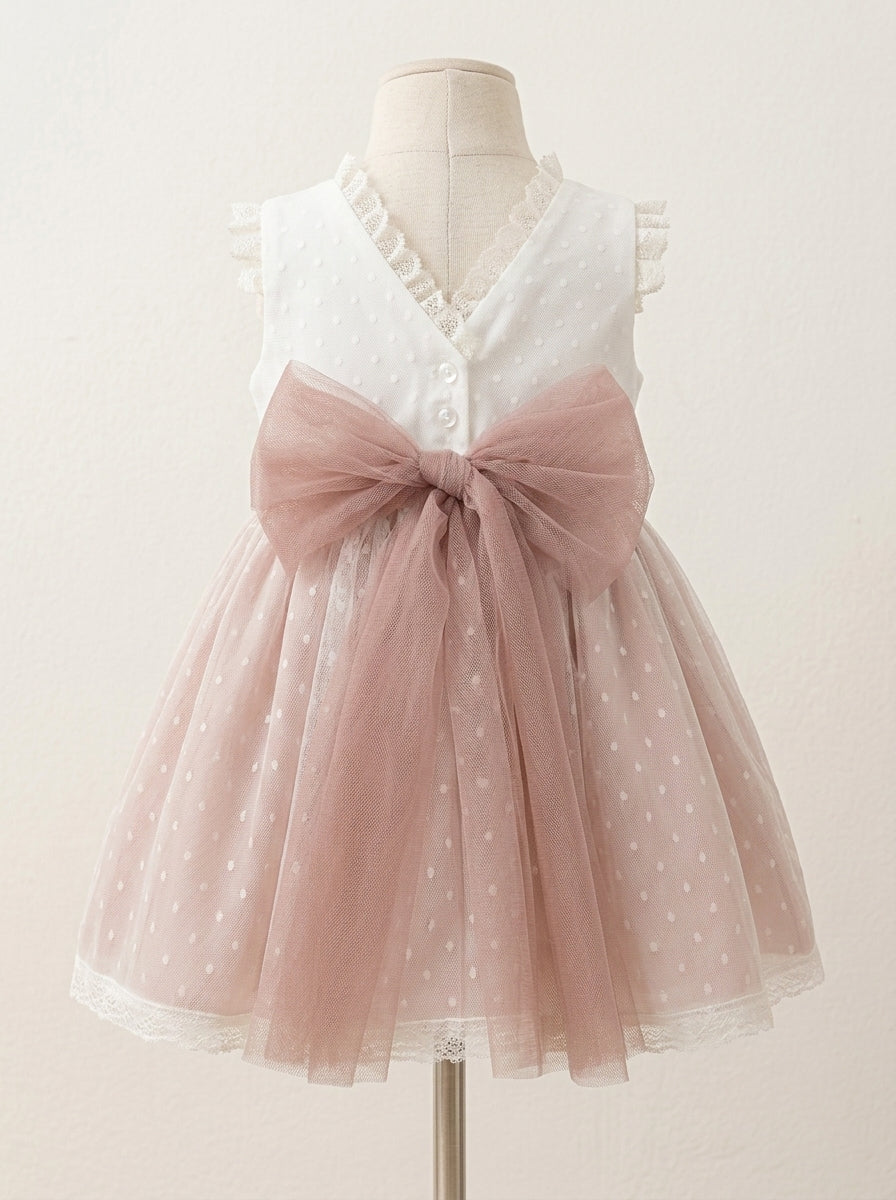 Vestido tul de plumeti rosa empolvado sin mangas