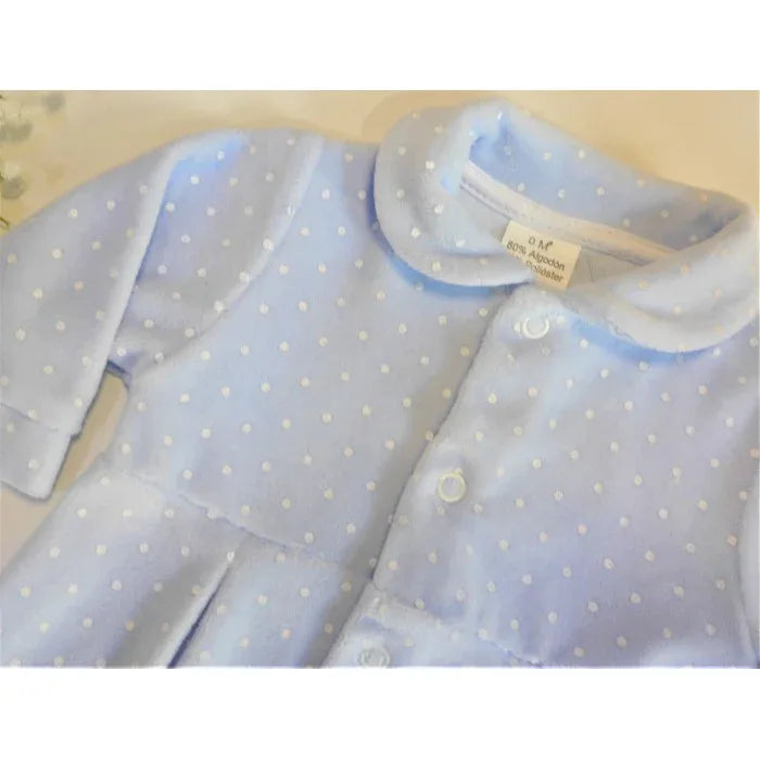 Pijama terciopelo celeste y topitos blancos - PARDALETS
