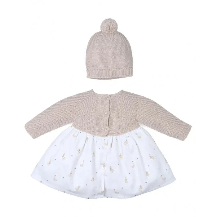 Vestido arena y falda patitos con gorrito - PARDALETS