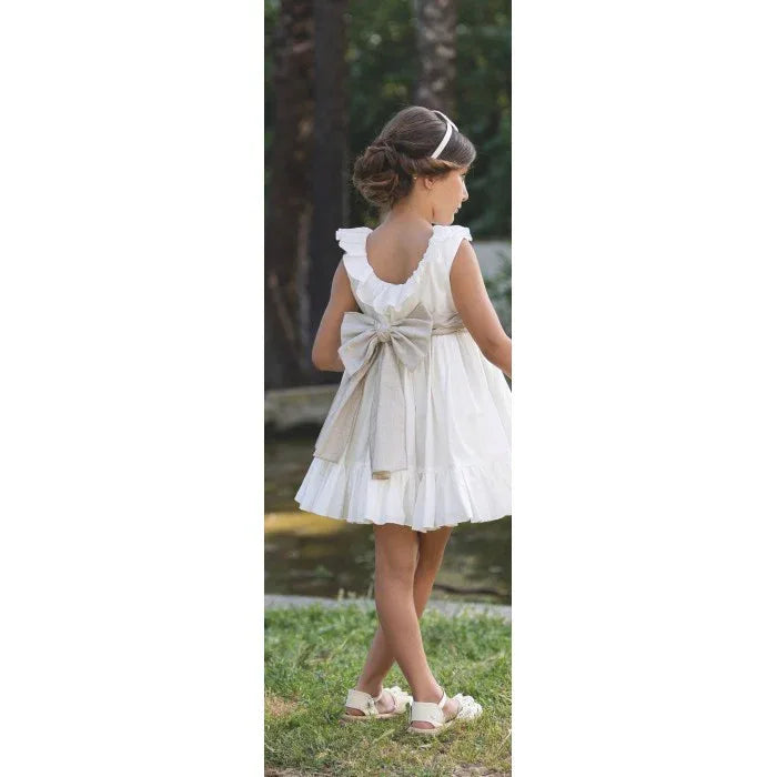 Vestido beig y fajin lino tostado - PARDALETS