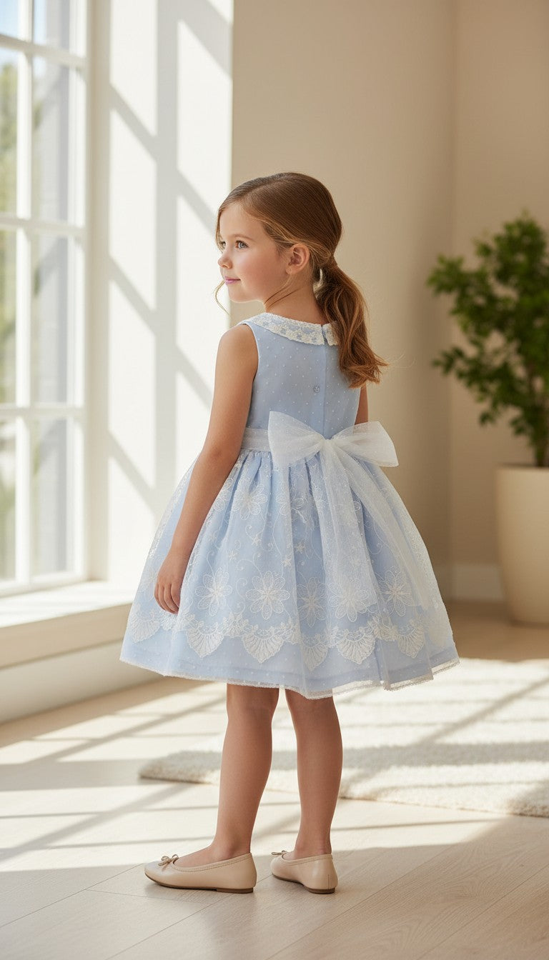 Vestido celeste tul bordado