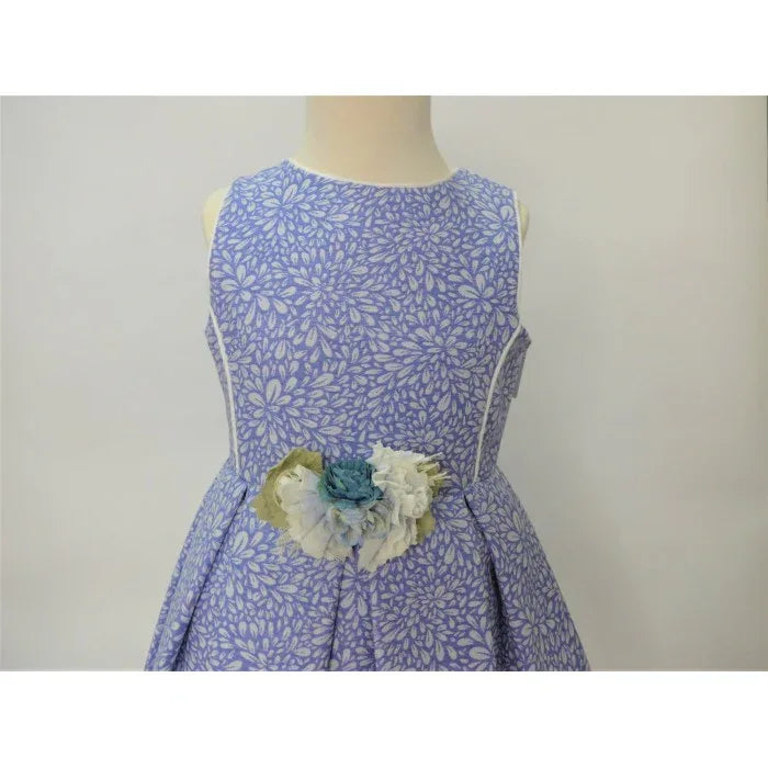 Vestido ceremonia azul rosell estampado con broche flores - PARDALETS
