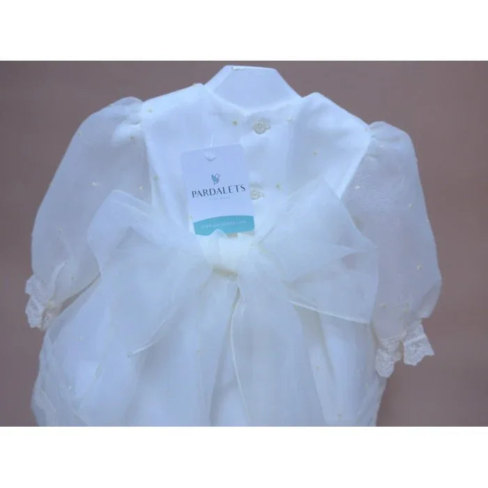 Vestido organza bordada beig y capota - PARDALETS