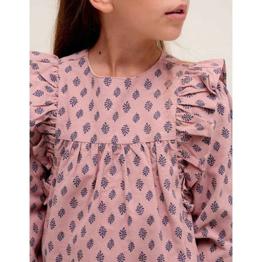 Vestido rosa y estampado hojas marino - PARDALETS