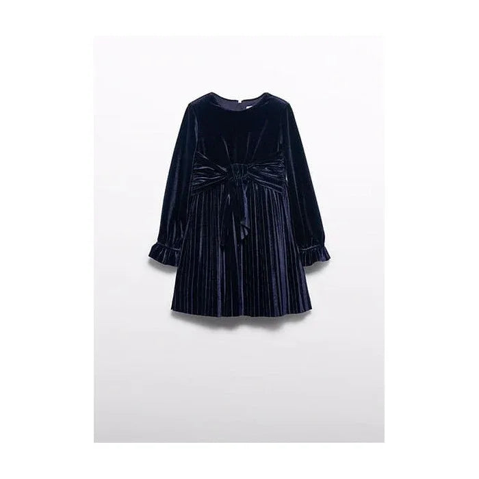 Vestido terciopelo plisado azul marino - PARDALETS