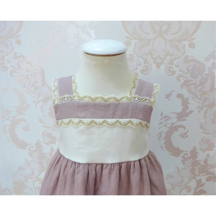 Vestido tirantes lino malva con puntillas - PARDALETS