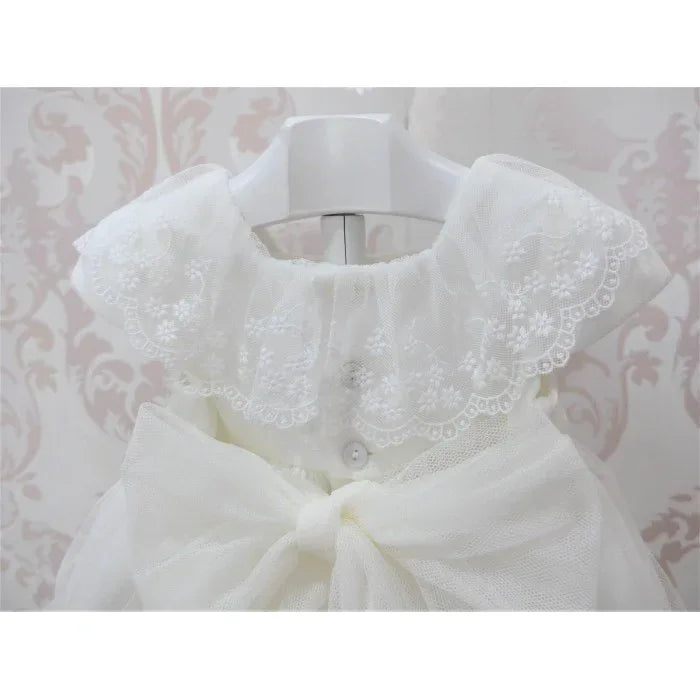 Vestido tul blanco roto con puntilla bordada - PARDALETS