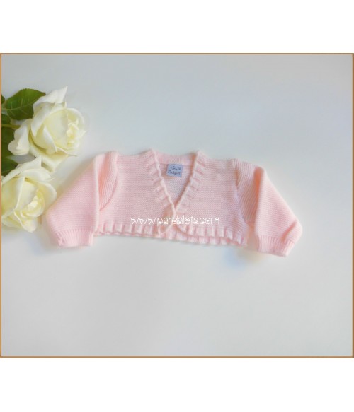 Chaqueta corta lana rosa bebe