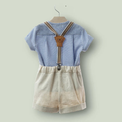 Conjunto camisa rayas marino y short con tirantes