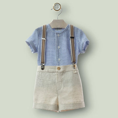 Conjunto camisa rayas marino y short con tirantes