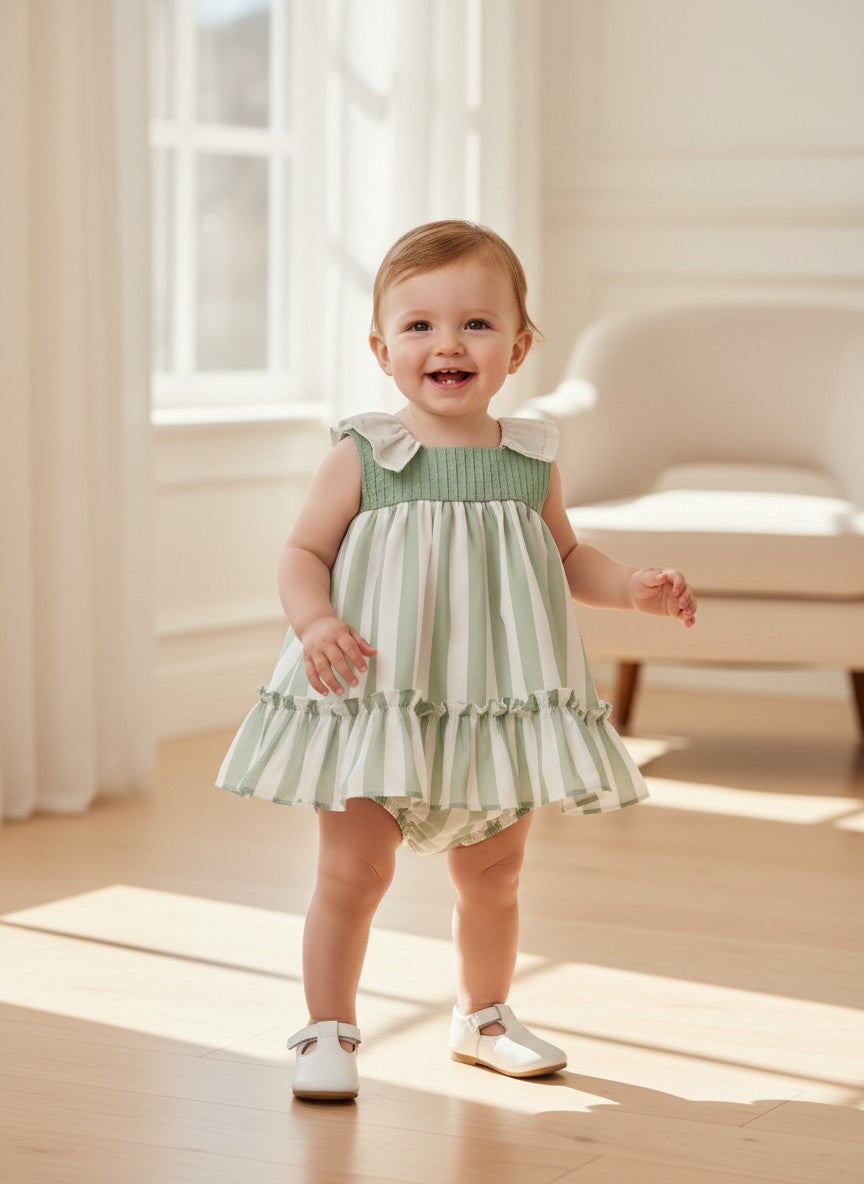 Vestido con braguita rayas verdes "Minarai"