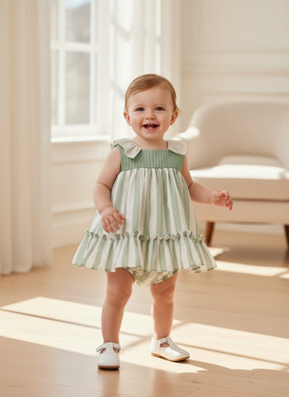 Vestido con braguita rayas verdes "Minarai"