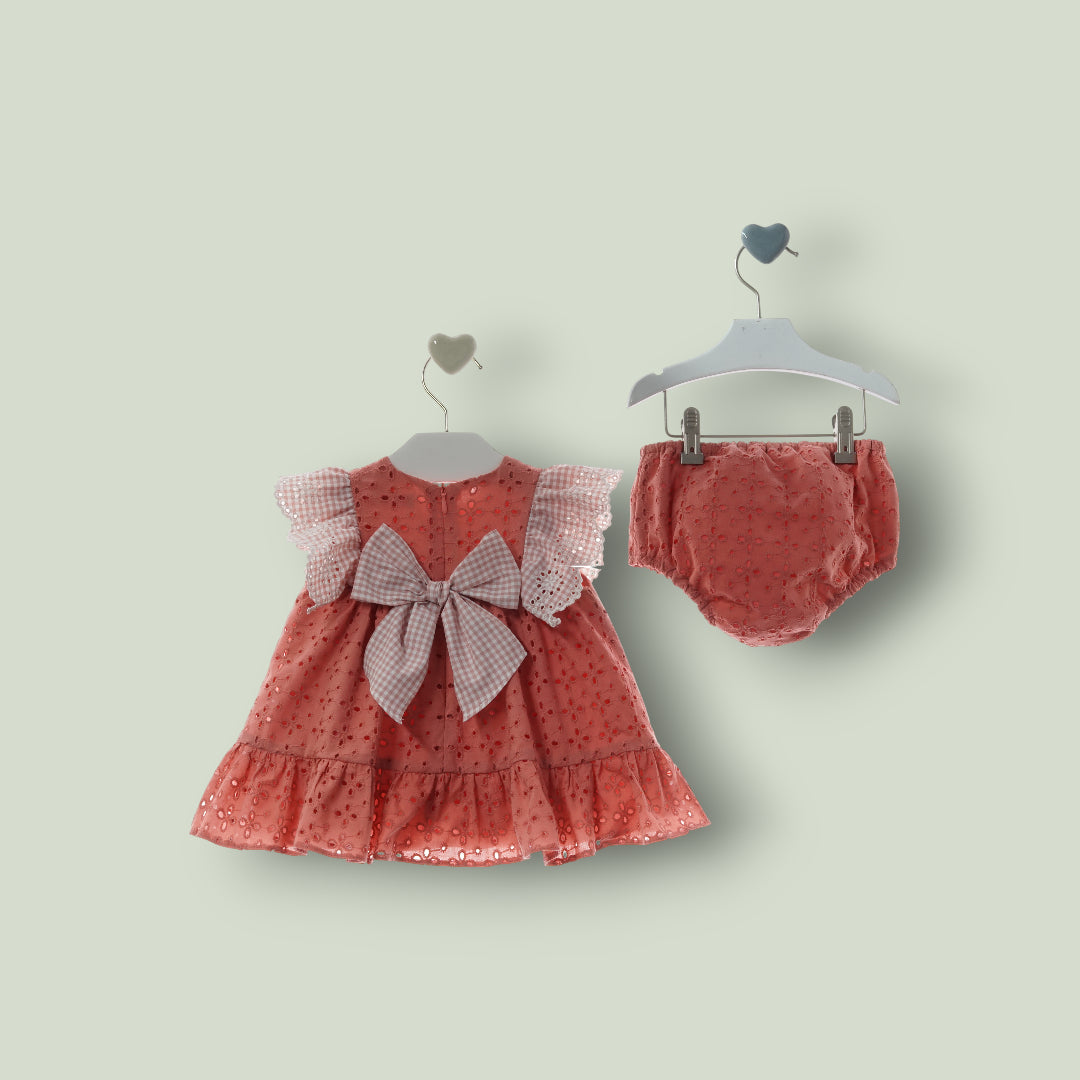 Vestido con braguita batista perforada coral "Maemuki"