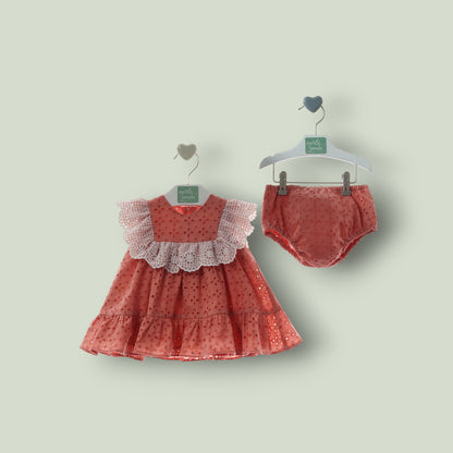 Vestido con braguita batista perforada coral "Maemuki"