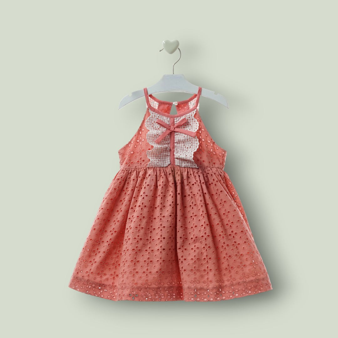 Vestido tirantes batista perforada coral "Maemuki"