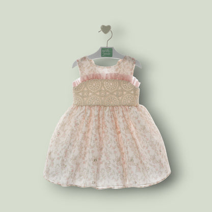 Vestido organza florecitas rosas "Geisha"