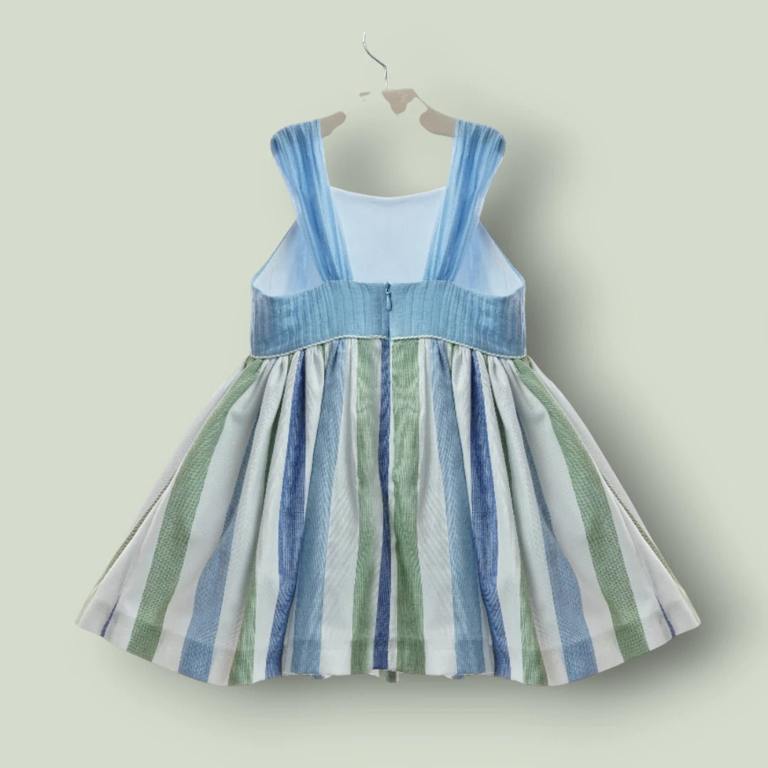 Vestido azul y falda rayas verdes "Mosaico"
