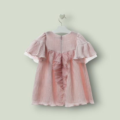 Vestido gasa plisada rosa empolvado "Geisha"